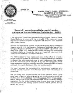 :  OFFICE OF PLACER COUNTY CLERK - RECORDERREGISTRAR OF VOTERS. Elections Division· 2956 Richardson Drive· P.O. Box 5278 • Auburn, CA[removed]5650 • FAX[removed]