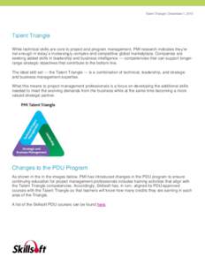 Talent Triangle | December 1, 2015  Talent Triangle While technical skills are core to project and program management, PMI research indicates they’re not enough in today’s increasingly complex and competitive global 