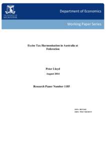 Department of Economics Working Paper Series Excise Tax Harmonisation in Australia at Federation