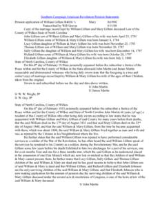 Southern Campaign American Revolution Pension Statements Pension application of William Gillum R4036 ½ Mary fn19NC Transcribed by Will Graves[removed]