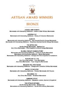 ARTISAN AWARD WINNERS ____________________ BRONZE ____________________ AGNEW AND ROBERTS