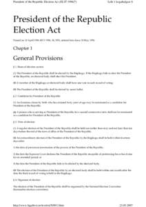 President of the Republic Election Act (ELIT[removed]Leht 1 koguhulgast 8 President of the Republic Election Act