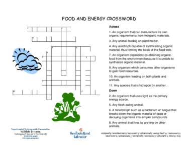 FOOD AND ENERGY CROSSWORD Across 1. An organism that can manufacture its own organic requirements from inorganic materials. 3. Any animal feeding on plant matter. 4. Any autotroph capable of synthesizing organic