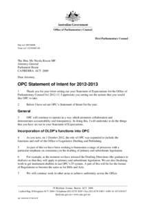 OPC Statement of Intent for[removed]