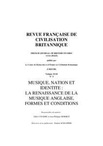 REVUE FRANÇAISE DE CIVILISATION BRITANNIQUE FRENCH JOURNAL OF BRITISH STUDIES (www.rfcb.fr) publiée par