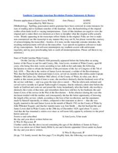 Southern Campaign American Revolution Pension Statements & Rosters Pension application of James Lewis W5022 Ann (Nancy) fn30NC Transcribed by Will Graves[removed]