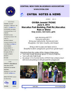 CENTRAL NEW YORK BLUEGRASS ASSOCIATION  WWW.CNYBA.COM  CNYBA NOTES & NEWS J U N E