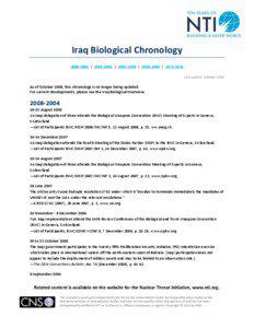 Iraq Biological Chronology[removed] | [removed] | [removed] | [removed] | [removed]Last update: October 2008