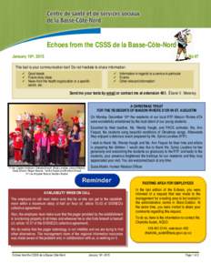     Echoes from the CSSS de la Basse-Côte-Nord January 16th, 2015