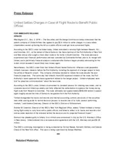 Press Release      United Settles Charges in Case of Flight Route to Benefit Public Official