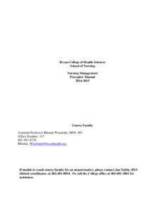 Bryan College of Health Sciences School of Nursing Nursing Management Preceptor Manual[removed]