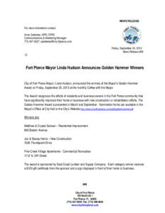 Microsoft Word - 28-13Fort Pierce Mayor Linda Hudson Announces  Golden Hammer Award Winners