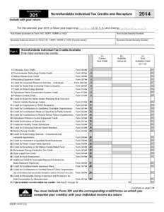 Arizona Form  301 Nonrefundable Individual Tax Credits and Recapture