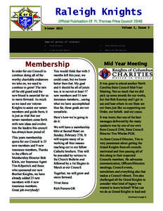 Raleigh Knights Official Publication Of Fr. Thomas Price Council 2546 Volume 1, Issue 3 Winter 2013