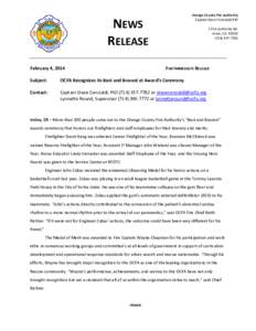 Orange County Fire Authority Captain Steve Concialdi/PIO NEWS RELEASE February 4, 2014