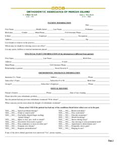 PATIENT INFORMATION Date ___________________ First Name _______________________Middle Initial ______ Last Name ________________________Nickname ________________ Birth date_________ Gender _______ Main Phone______________