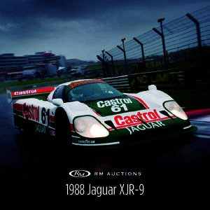 1988 Jaguar XJR-9  1988 Jaguar XJR-9 Memorabilia The 1988 Jaguar XJR-9, chassis #388, is offered at RM’s Amelia Island sale accompanied by an extensive list of memorabilia, including: