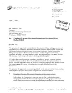 April 17,2003  Mr. Jonathan G. Katz Secretary Securities and Exchange Commission 450 Fifth Street, N. W.