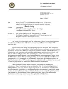 The American Recovery and Reinvestment Act of 2009: Civil Rights Compliance Responsibilities of Federal Agencies and Recipients of Federal Financial Assistance
