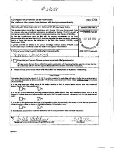 FORMCIQ  CONFLICT OF INTEREST QUESTIONNAIRE For vendor or other person doing business with local governmental entity This questionnaire reflects changes made to the law by H.B.1491, 80th Leg., Regular Session.