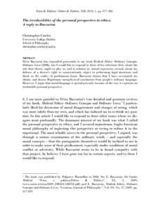 Etica & Politica / Ethics & Politics, XII, 2010, 1, pp. 377−385  The irreducibility of the personal perspective in ethics. A reply to Baccarini Christopher Cowley