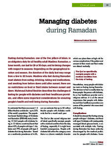 Clinical care  Managing diabetes during Ramadan Mahmoud Ashraf Ibrahim