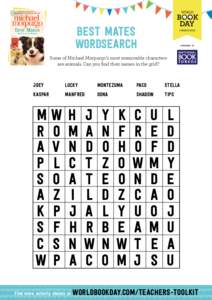 BEST MATES WORDSEARCH sponsored by  Some of Michael Morpurgo’s most memorable characters