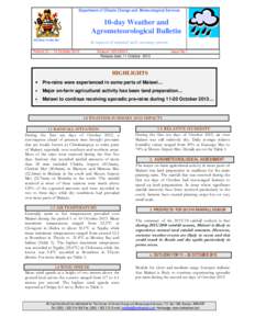 Department of Climate Change and Meteorological Services  10-day Weather and Agrometeorological Bulletin REPUBLIC OF MALAWI