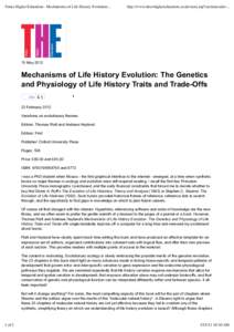 Times Higher Education - Mechanisms of Life History Evolution...  http://www.timeshighereducation.co.uk/story.asp?sectioncode=... 15 May 2012