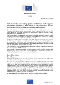 EUROPEAN COMMISSION  MEMO Brussels, 23 July[removed]G20 summit: Improving global confidence and support