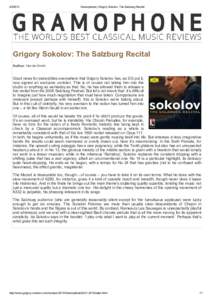 Gramophone | Grigory Sokolov: The Salzburg Recital Grigory Sokolov: The Salzburg Recital Author: Harriet Smith