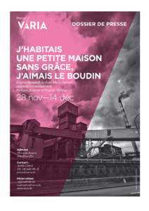 J’HABITAIS UNE PETITE MAISON SANS GRÂCE, J’AIMAIS LE BOUDIN D’après Spoutnik de Jean-Marie Piemme Un spectacle de Philippe Jeusette et Virginie Thirion Création Du 28 novembre au 14 décembre 2013 à 20h, au Pe