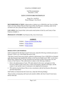 COASTAL CONSERVANCY Staff Recommendation December 2, 2010 GLEN CANYON PARK MASTER PLAN Project No[removed]Project Manager: Amy Hutzel