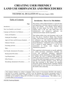 CREATING USER FRIENDLY LAND USE ORDINANCES AND PROCEDURES TECHNICAL BULLETIN #3 (Revised, August, 2008) Table of Contents  Introduction – How to Use This Bulletin: