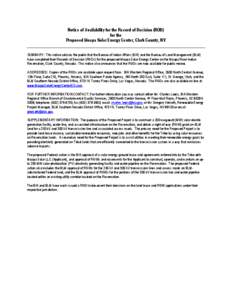 Notice of Availability for the Record of Decision (ROD) for the Proposed Moapa Solar Energy Center, Clark County, NV SUMMARY: This notice advises the public that the Bureau of Indian Affairs (BIA) and the Bureau of Land 