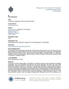 Anthropology / Sociocultural evolution / Peter Turchin / Cultural anthropology / Cliodynamics / Structural functionalism / Culture / Civilization / War / Science / Academia / Cultural studies