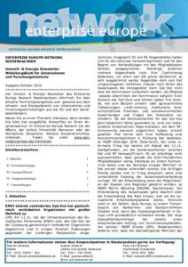 1  ENTERPRISE EUROPE NETWORK NIEDERSACHSEN Umwelt- & Energie Newsletter Mitteilungsblatt für Unternehmen