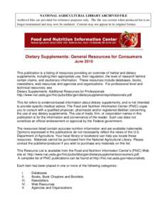 Dietary Supplements: General Resources for Consumers