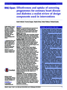 Open Access  Research Effectiveness and uptake of screening programmes for coronary heart disease