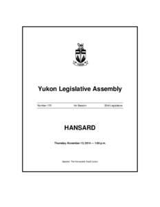 Yukon Legislative Assembly Number 170 1st Session  33rd Legislature