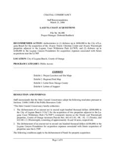 COASTAL CONSERVANCY Staff Recommendation March 25, 2004 LAGUNA COAST ACQUISITIONS File No[removed]Project Manager: Deborah Ruddock