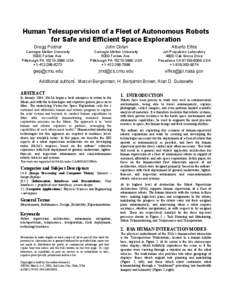 Human Telesupervision of a Fleet of Autonomous Robots for Safe and Efficient Space Exploration Gregg Podnar John Dolan