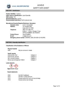 ACHIEVE SAFETY DATA SHEET SECTION 1: Identification Product identifier: Achieve Other means of identification: Liquid Specialty SDS number: 736