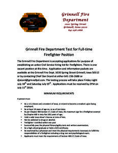    Grinnell Fire Department 1020 Spring Street Grinnell, Iow a 50112