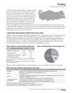 Turkey  MODERATE ADVANCEMENT In 2013, Turkey made a moderate advancement in efforts to eliminate the worst forms of child labor. The Government published a national child labor survey and increased the number of labor in