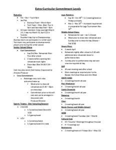 Extra-Curricular Commitment Levels Robotics Oct – Dec – Tue 6-9pm Jan/Feb o Business Team – Mon 6-9pm o Tech Team – Mon, Wed, Thur 69pm and Saturdays 9am – 9pm