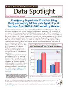 CBHSQ Data Spotlight: Emergency Department Visits Involving Marijuana among Adolescents Aged 15 to 17: Increase from 2005 to 2010 Varied by Gender
