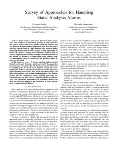 Survey of Approaches for Handling Static Analysis Alarms Tukaram Muske Alexander Serebrenik