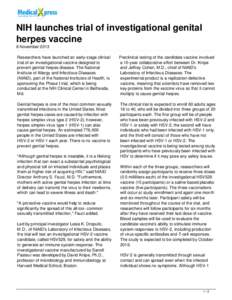 NIH launches trial of investigational genital herpes vaccine