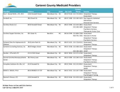 Carteret County Medicaid Providers Provider Address  City